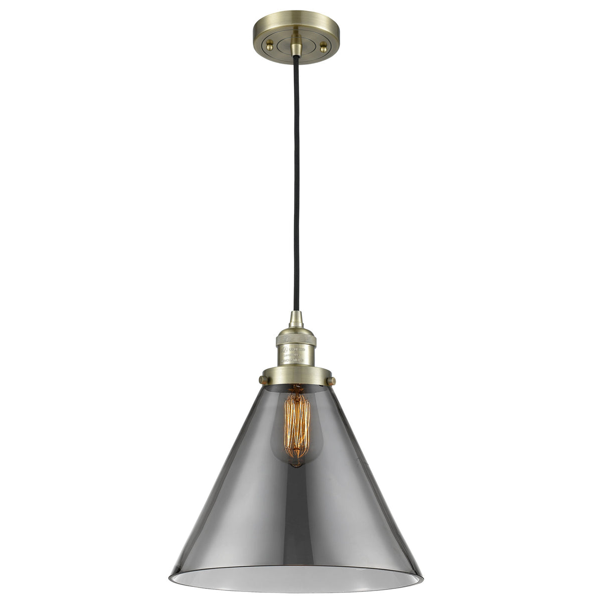 Pendant Light, 1-Light Cone Shade in Polished Nickel Metal