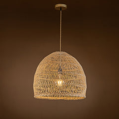 Pendant Light, 1-Light Hand Woven Rattan Shade in Antique Brass