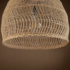 Pendant Light, 1-Light Hand Woven Rattan Shade in Antique Brass
