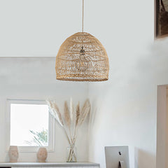 Pendant Light, 1-Light Hand Woven Rattan Shade in Antique Brass