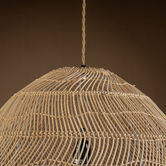 Pendant Light, 1-Light Hand Woven Rattan Shade in Antique Brass