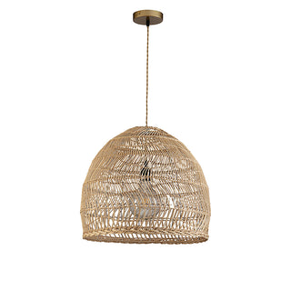 Pendant Light, 1-Light Hand Woven Rattan Shade in Antique Brass