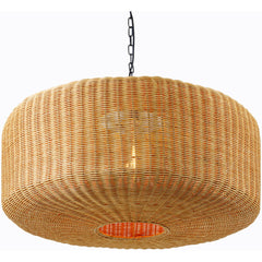Pendant Light, 1 Light, Rattan Drum Shade in Tan