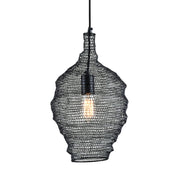 Pendant Light, 1-Light Teardrop Wrought Iron Mesh Shade, Black