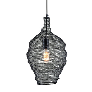 Pendant Light, 1-Light Teardrop Wrought Iron Mesh Shade, Black