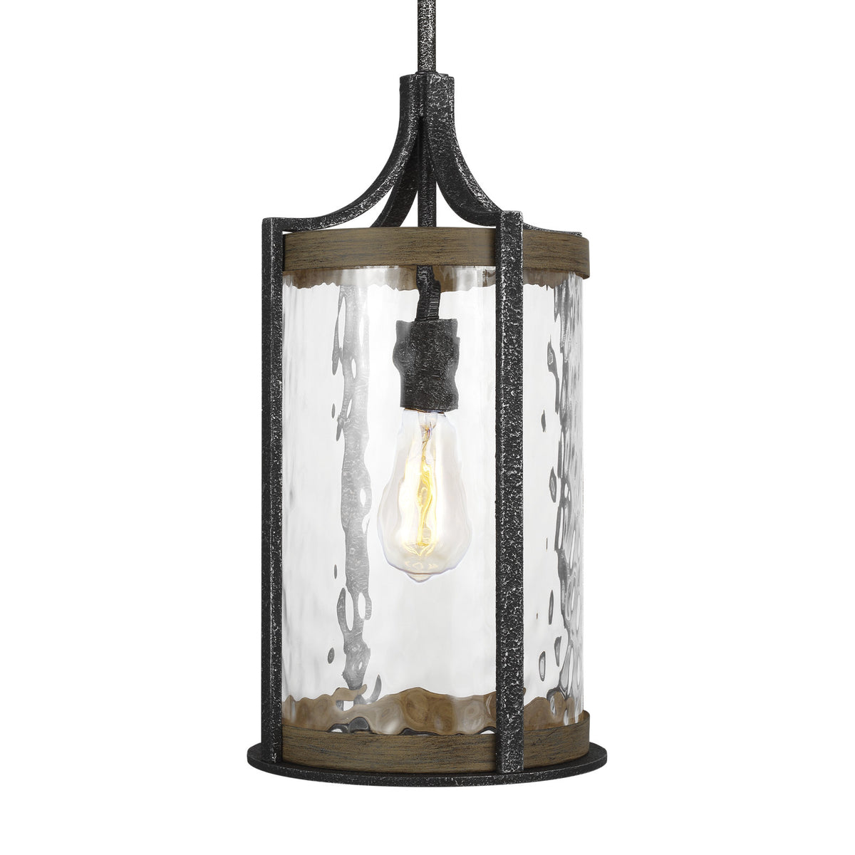 Pendant Light, 1-Light, Weathered Oak and Slate Gray Metal with Clear Glass Shade