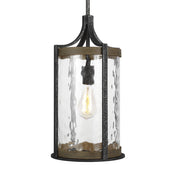 Pendant Light, 1-Light, Weathered Oak and Slate Gray Metal with Clear Glass Shade
