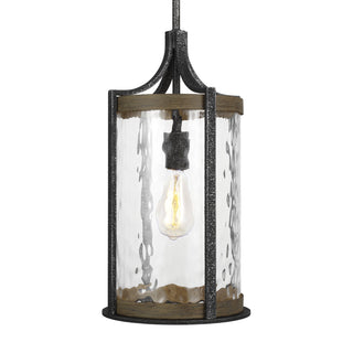 Pendant Light, 1-Light, Weathered Oak and Slate Gray Metal with Clear Glass Shade