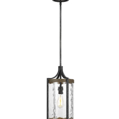 Pendant Light, 1-Light, Weathered Oak and Slate Gray Metal with Clear Glass Shade