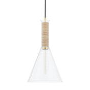 Pendant Light, 11 in Wide, Steel and Rattan with Adjustable Cord