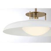 Pendant Light, 20 in Wide, White Metal Shade with Opal Glass