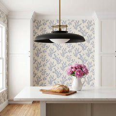 Pendant Light, 20 in Wide, White Metal Shade with Opal Glass