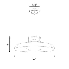Pendant Light, 20 in Wide, White Metal Shade with Opal Glass