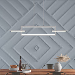 Pendant Light, 3-Light 42 in Wide Metal in Satin Nickel