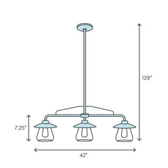 Pendant Light, 3-Light 42 in Wide Metal in Satin Nickel