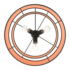 Pendant Light, 3-Light Double Drum, Black Shade with Orange Interior