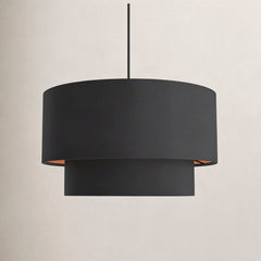 Pendant Light, 3-Light Double Drum, Black Shade with Orange Interior