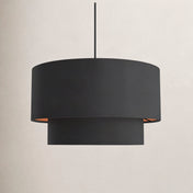 Pendant Light, 3-Light Double Drum, Black Shade with Orange Interior