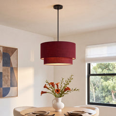 Pendant Light, 3-Light Double Drum, Black Shade with Orange Interior