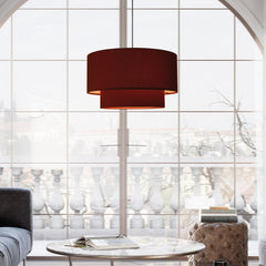 Pendant Light, 3-Light Double Drum, Black Shade with Orange Interior