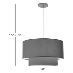 Pendant Light, 3-Light Double Drum, Black Shade with Orange Interior