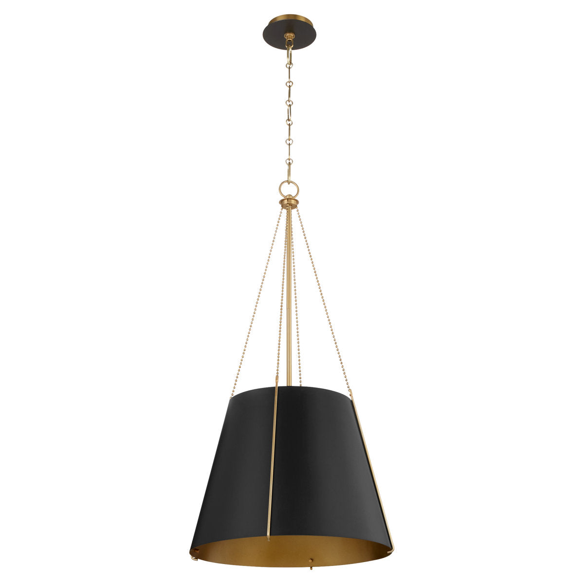 Pendant Light, 3-Light Metal Tapered Drum Shade in Antique Brass