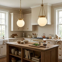 Pendant Light, 3-Light with Frosted Glass Shade in Gold