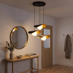 Pendant Light, 3 Lights, Black Shade with Antique Brass Finish