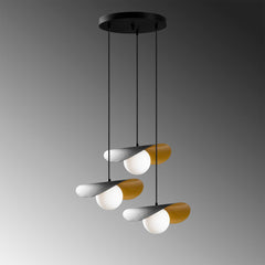 Pendant Light, 3 Lights, Black Shade with Antique Brass Finish