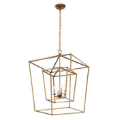 Pendant Light, 4-Light Metal Cage Frame in Gold