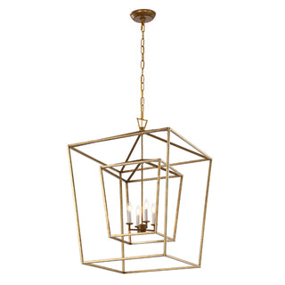 Pendant Light, 4-Light Metal Cage Frame in Gold