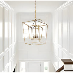 Pendant Light, 4-Light Metal Cage Frame in Gold
