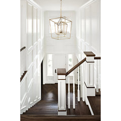Pendant Light, 4-Light Metal Cage Frame in Gold