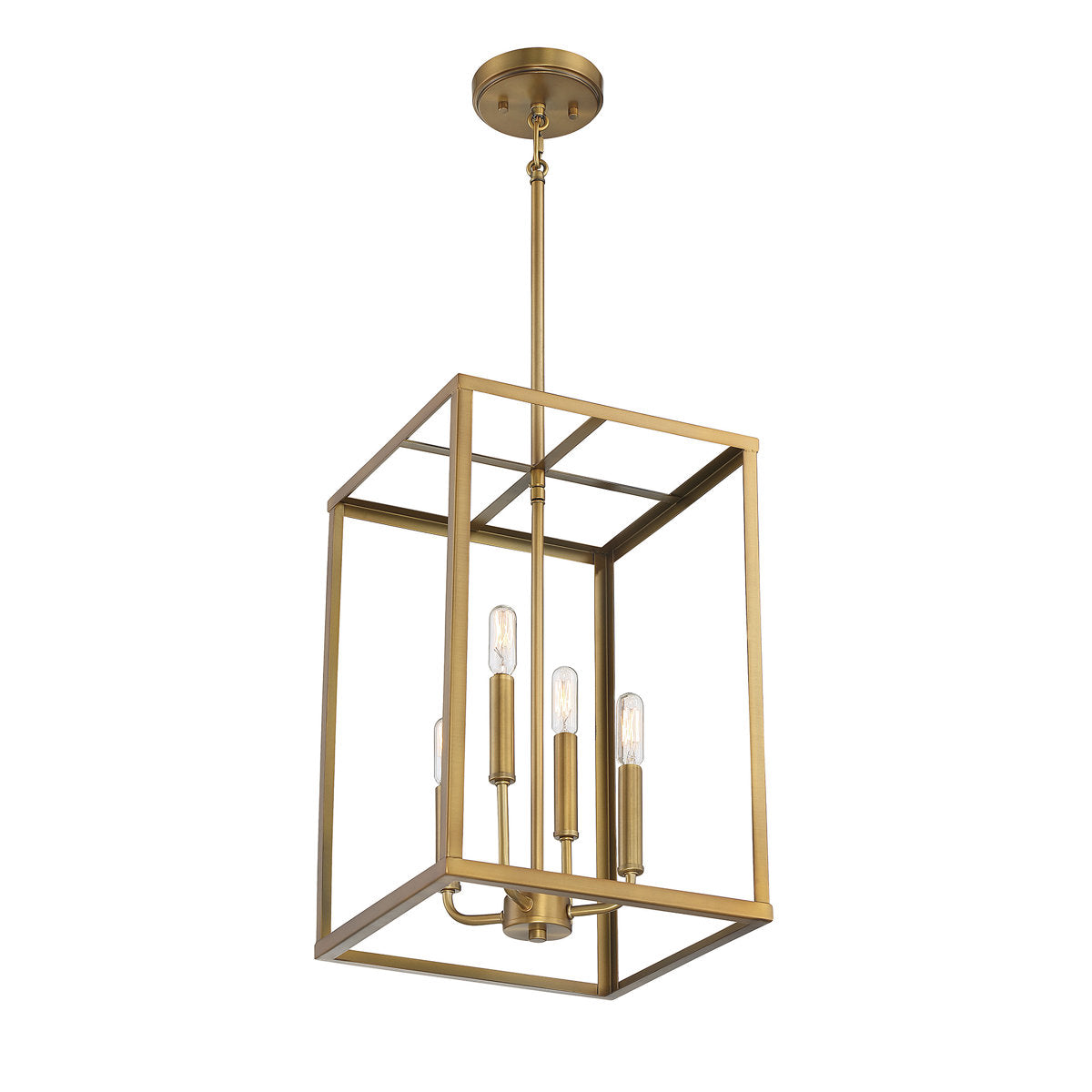 Pendant Light, 4-Light Open Frame Lantern in Brass Finish Metal