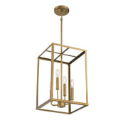 Pendant Light, 4-Light Open Frame Lantern in Brass Finish Metal
