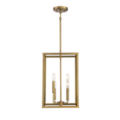 Pendant Light, 4-Light Open Frame Lantern in Brass Finish Metal
