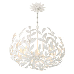 Pendant Light, 5-Light Bowl Shape in Matte White with Leaf Detail
