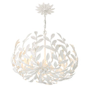 Pendant Light, 5-Light Bowl Shape in Matte White with Leaf Detail