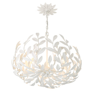 Pendant Light, 5-Light Bowl Shape in Matte White with Leaf Detail