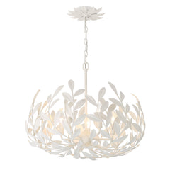 Pendant Light, 5-Light Bowl Shape in Matte White with Leaf Detail