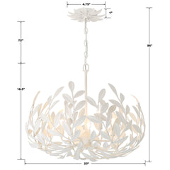 Pendant Light, 5-Light Bowl Shape in Matte White with Leaf Detail