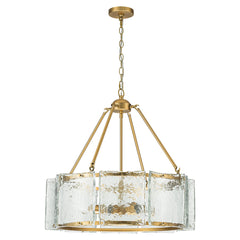 Pendant Light, 5-Light, Clear Ripple Glass with Gold Metal Frame