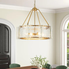 Pendant Light, 5-Light, Clear Ripple Glass with Gold Metal Frame