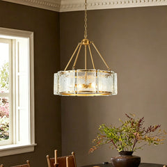 Pendant Light, 5-Light, Clear Ripple Glass with Gold Metal Frame