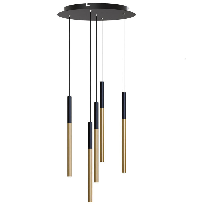 Pendant Light, 5-Light LED Metal Cylinder in Black and Brushed Brass