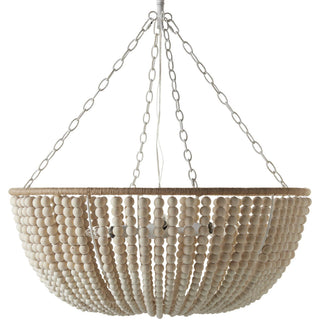 Pendant Light, 6-Light, Iron with Cream Wood Shade