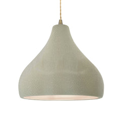 Pendant Light, Ceramic Cone Shade in Celadon Green Crackle with Antique Brass
