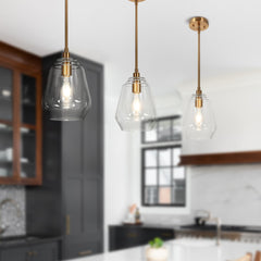 Pendant Light, Clear Glass Shade with Gold Finish Iron Base