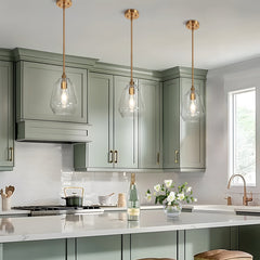 Pendant Light, Clear Glass Shade with Gold Finish Iron Base
