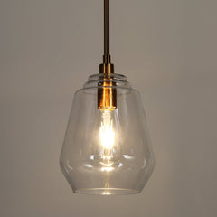 Pendant Light, Clear Glass Shade with Gold Finish Iron Base